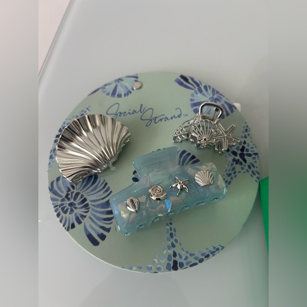Viral Social Strand Beach Silver and Blue Hair Claw Clips Set